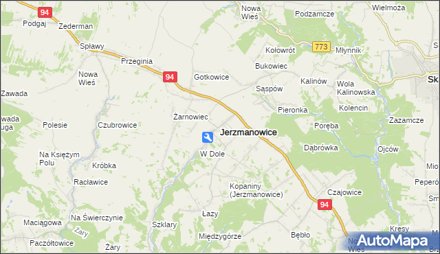 mapa Jerzmanowice gmina Jerzmanowice-Przeginia, Jerzmanowice gmina Jerzmanowice-Przeginia na mapie Targeo