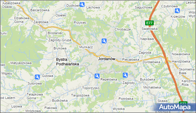 mapa Jordanów powiat suski, Jordanów powiat suski na mapie Targeo