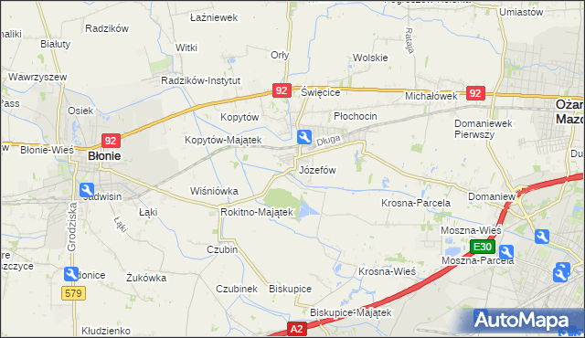 mapa Józefów gmina Ożarów Mazowiecki, Józefów gmina Ożarów Mazowiecki na mapie Targeo