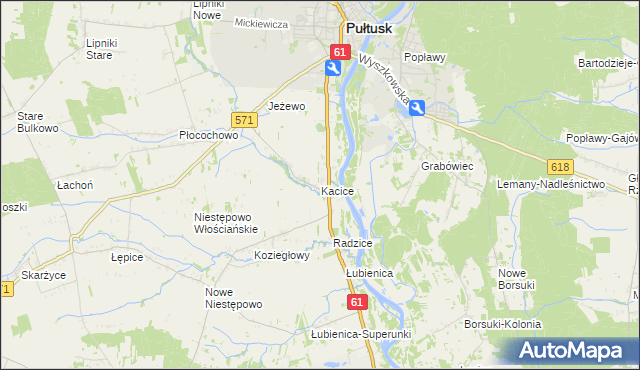 mapa Kacice gmina Pułtusk, Kacice gmina Pułtusk na mapie Targeo