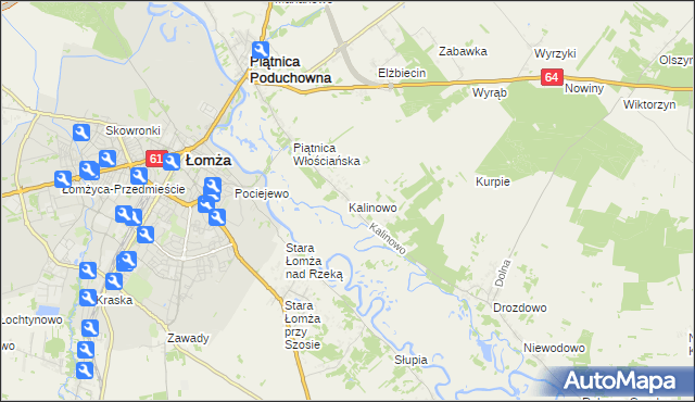 mapa Kalinowo gmina Piątnica, Kalinowo gmina Piątnica na mapie Targeo