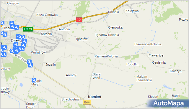 mapa Kamień-Kolonia gmina Kamień, Kamień-Kolonia gmina Kamień na mapie Targeo