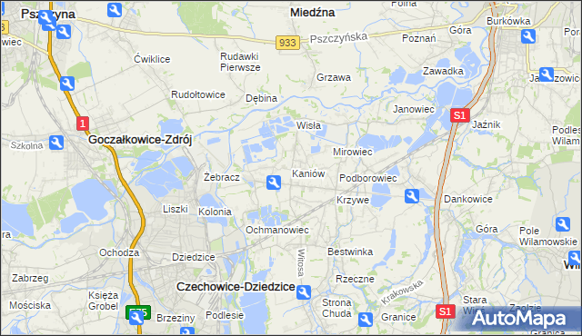 mapa Kaniów gmina Bestwina, Kaniów gmina Bestwina na mapie Targeo