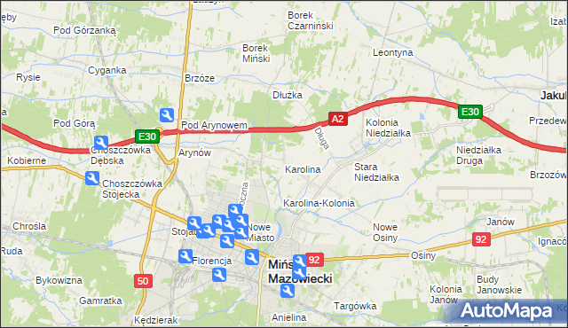 mapa Karolina gmina Mińsk Mazowiecki, Karolina gmina Mińsk Mazowiecki na mapie Targeo