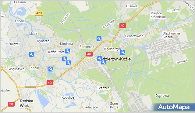 mapa Kędzierzyna-Koźle, Kędzierzyn-Koźle na mapie Targeo