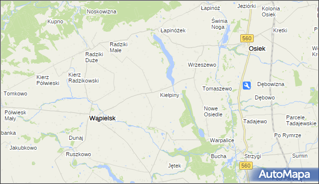 mapa Kiełpiny gmina Wąpielsk, Kiełpiny gmina Wąpielsk na mapie Targeo