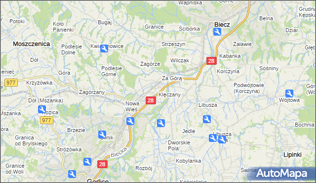 mapa Klęczany gmina Gorlice, Klęczany gmina Gorlice na mapie Targeo