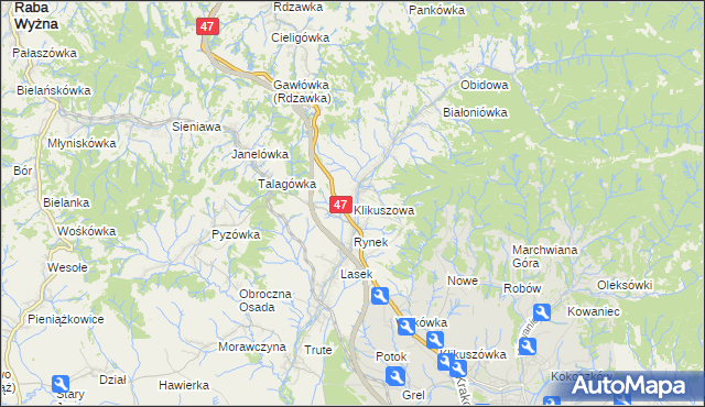 mapa Klikuszowa, Klikuszowa na mapie Targeo