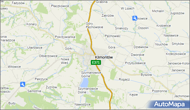 mapa Klimontów powiat sandomierski, Klimontów powiat sandomierski na mapie Targeo