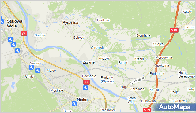 mapa Kłyżów, Kłyżów na mapie Targeo