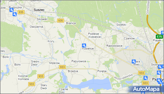 mapa Kobielice gmina Suszec, Kobielice gmina Suszec na mapie Targeo