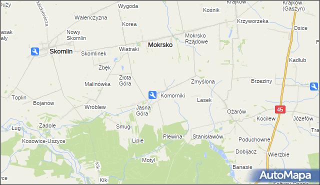 mapa Komorniki gmina Mokrsko, Komorniki gmina Mokrsko na mapie Targeo