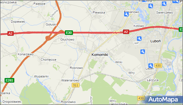 mapa Komorniki powiat poznański, Komorniki powiat poznański na mapie Targeo