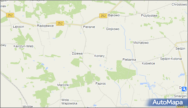 mapa Konary gmina Dąbrowa Biskupia, Konary gmina Dąbrowa Biskupia na mapie Targeo