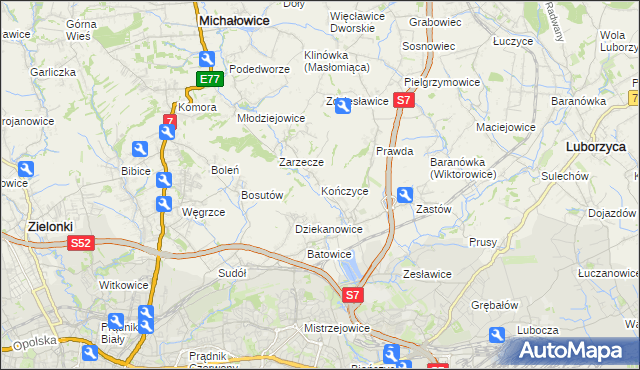 mapa Kończyce gmina Michałowice, Kończyce gmina Michałowice na mapie Targeo