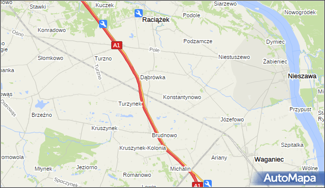 mapa Konstantynowo gmina Waganiec, Konstantynowo gmina Waganiec na mapie Targeo