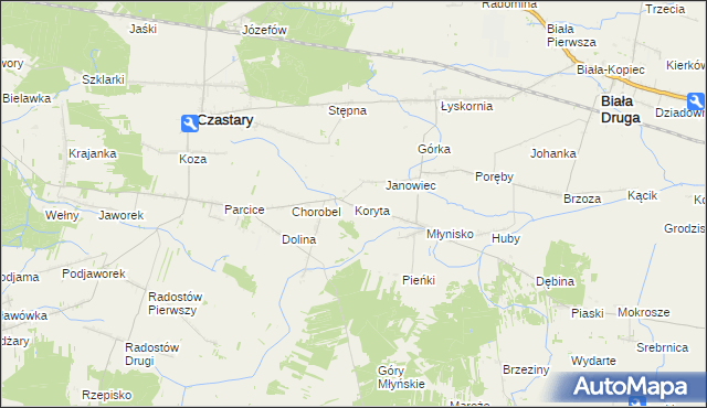 mapa Koryta gmina Biała, Koryta gmina Biała na mapie Targeo