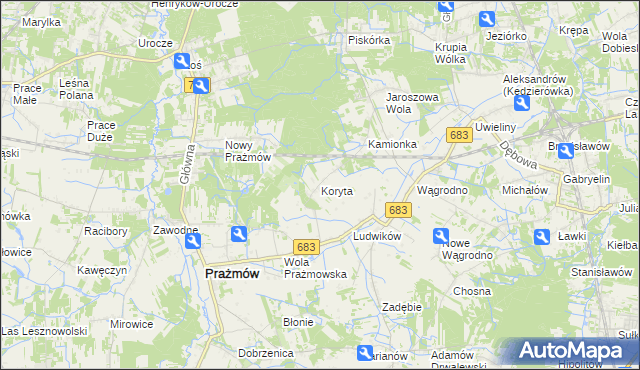 mapa Koryta gmina Prażmów, Koryta gmina Prażmów na mapie Targeo