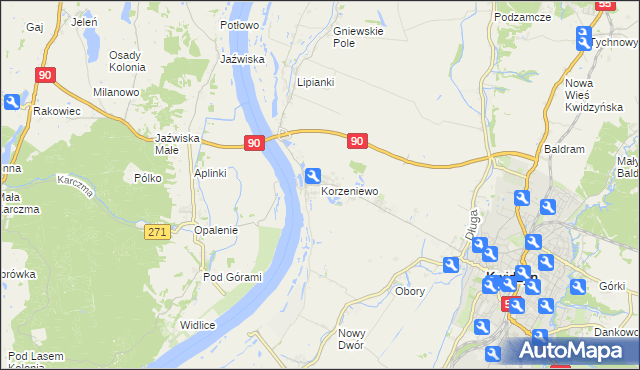 mapa Korzeniewo gmina Kwidzyn, Korzeniewo gmina Kwidzyn na mapie Targeo