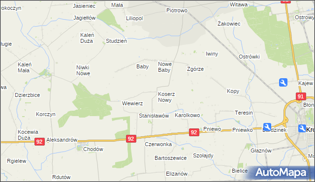 mapa Koserz Nowy, Koserz Nowy na mapie Targeo