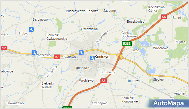 mapa Kostrzyn powiat poznański, Kostrzyn powiat poznański na mapie Targeo