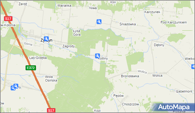 mapa Kotliny gmina Żyrzyn, Kotliny gmina Żyrzyn na mapie Targeo