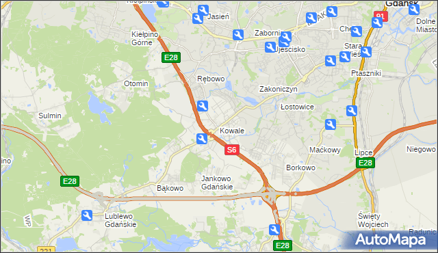 mapa Kowale gmina Kolbudy, Kowale gmina Kolbudy na mapie Targeo