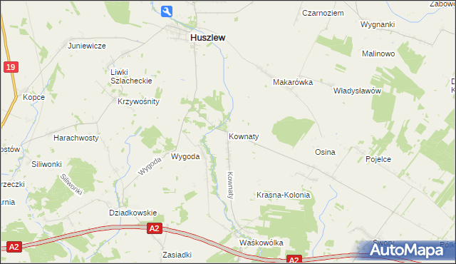 mapa Kownaty gmina Huszlew, Kownaty gmina Huszlew na mapie Targeo