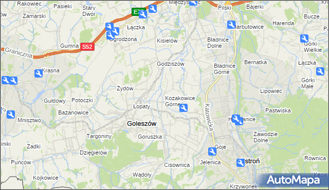 mapa Kozakowice Górne, Kozakowice Górne na mapie Targeo