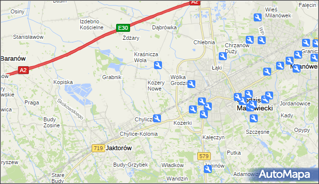 mapa Kozery, Kozery na mapie Targeo