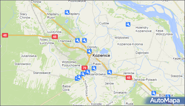 mapa Kozienice, Kozienice na mapie Targeo