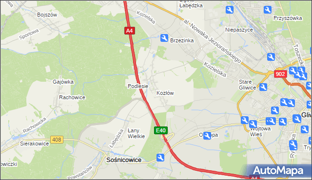 mapa Kozłów gmina Sośnicowice, Kozłów gmina Sośnicowice na mapie Targeo