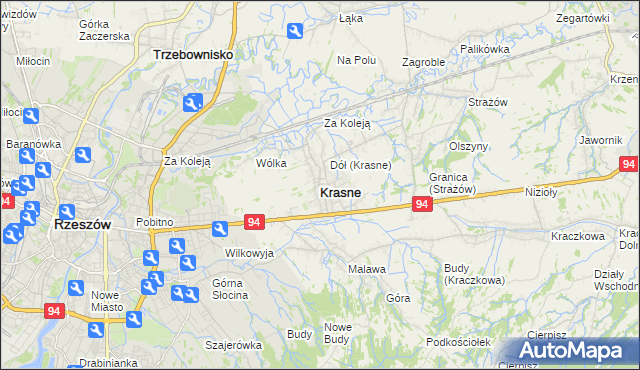 mapa Krasne powiat rzeszowski, Krasne powiat rzeszowski na mapie Targeo