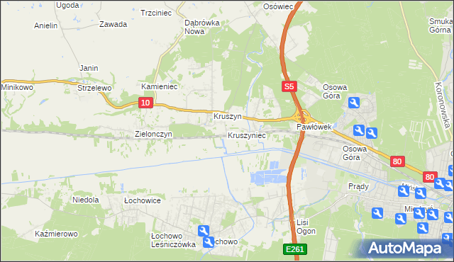 mapa Kruszyniec gmina Sicienko, Kruszyniec gmina Sicienko na mapie Targeo