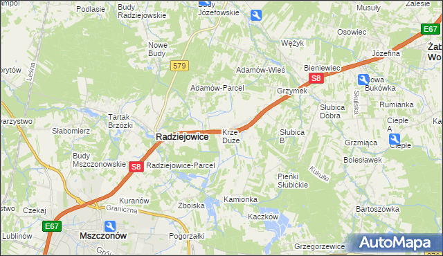 mapa Krze Duże, Krze Duże na mapie Targeo