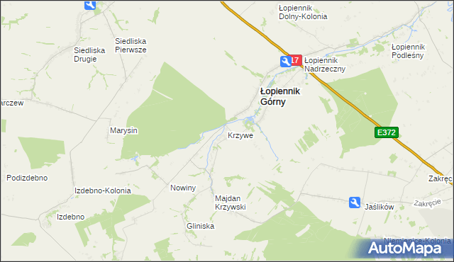 mapa Krzywe gmina Łopiennik Górny, Krzywe gmina Łopiennik Górny na mapie Targeo