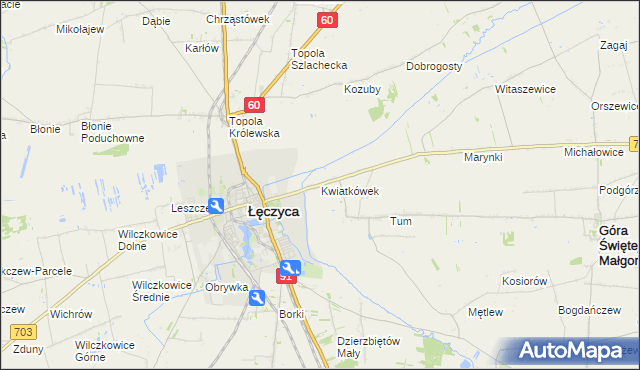 mapa Kwiatkówek gmina Góra Świętej Małgorzaty, Kwiatkówek gmina Góra Świętej Małgorzaty na mapie Targeo