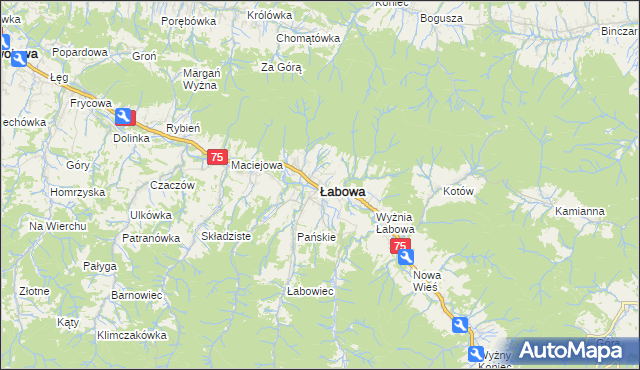 mapa Łabowa, Łabowa na mapie Targeo