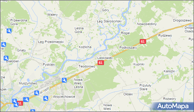 mapa Laskowiec gmina Rzekuń, Laskowiec gmina Rzekuń na mapie Targeo