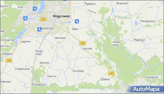 mapa Łaziska gmina Wągrowiec, Łaziska gmina Wągrowiec na mapie Targeo