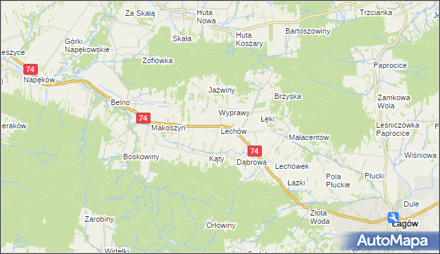 mapa Lechów gmina Bieliny, Lechów gmina Bieliny na mapie Targeo