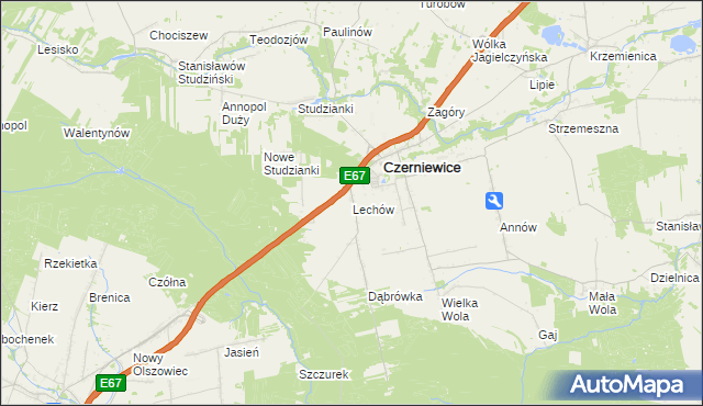 mapa Lechów gmina Czerniewice, Lechów gmina Czerniewice na mapie Targeo