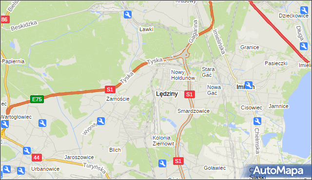 mapa Lędziny powiat bieruńsko-lędziński, Lędziny powiat bieruńsko-lędziński na mapie Targeo