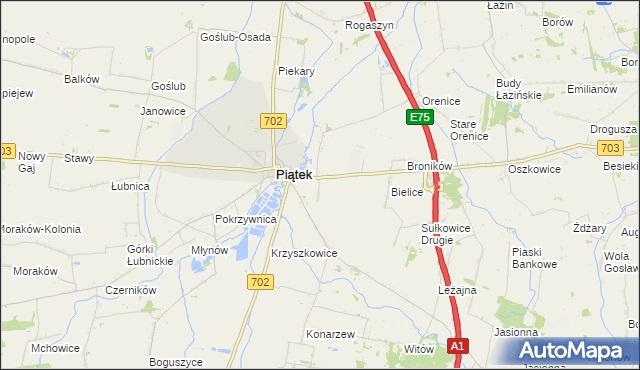 mapa Łęka gmina Piątek, Łęka gmina Piątek na mapie Targeo