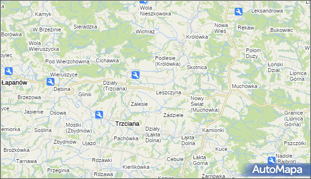 mapa Leszczyna gmina Trzciana, Leszczyna gmina Trzciana na mapie Targeo