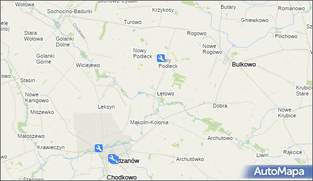 mapa Łętowo gmina Bodzanów, Łętowo gmina Bodzanów na mapie Targeo