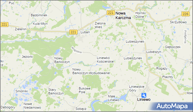 mapa Liniewko Kościerskie, Liniewko Kościerskie na mapie Targeo