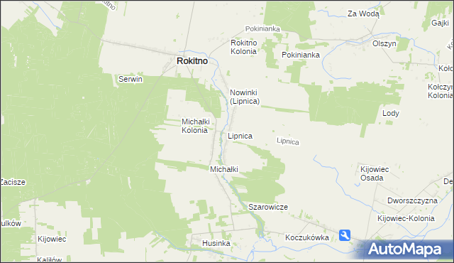 mapa Lipnica gmina Rokitno, Lipnica gmina Rokitno na mapie Targeo