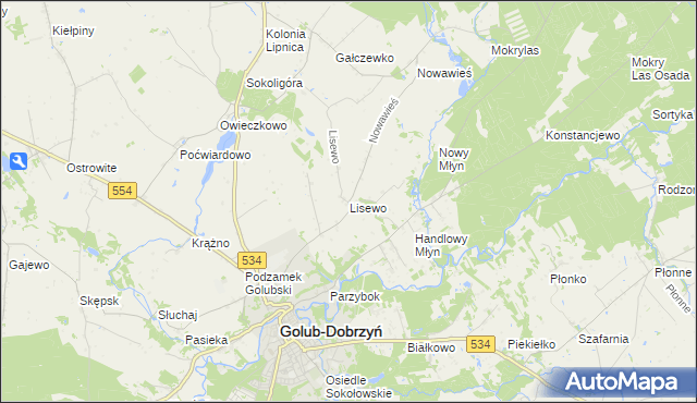 mapa Lisewo gmina Golub-Dobrzyń, Lisewo gmina Golub-Dobrzyń na mapie Targeo