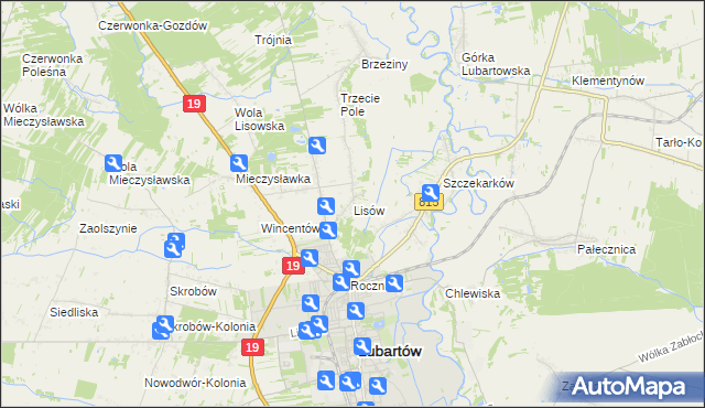 mapa Lisów gmina Lubartów, Lisów gmina Lubartów na mapie Targeo